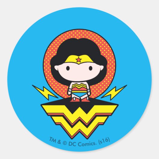 Sticker Rond Chibi Wonder Woman avec Pois et logo (Devant)