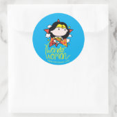 Sticker Rond Chibi Wonder Woman Voler Avec Lasso (Sac)