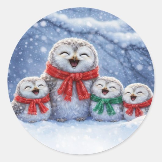 Sticker Rond Chiboux de Noël et neige (Devant)