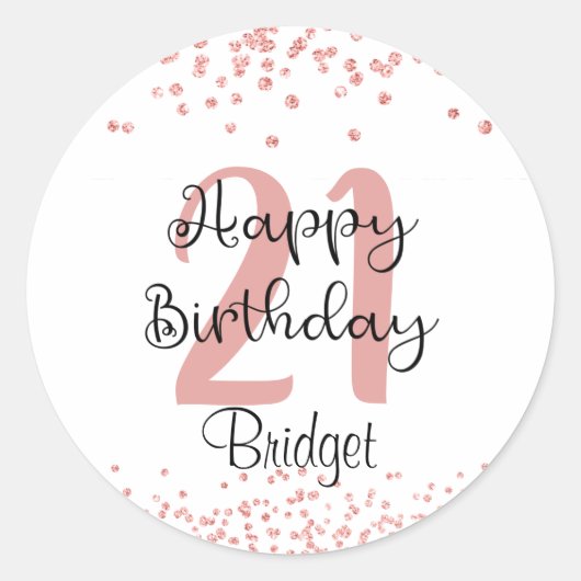 Sticker Rond Chic 21e anniversaire Rose Gold Parties scintillan (Devant)
