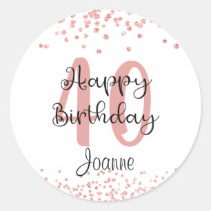 Sticker Rond Chic 40th Birthday Rose Gold Parties scintillant N