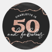Sticker Rond Chic 50 Fabuleux Rose de Parties scintillant Gold  (Devant)