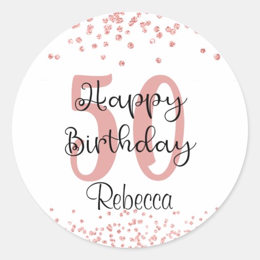 Sticker Rond Chic 50th Birthday Rose Gold Parties scintillant N (Devant)