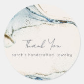 Sticker Rond Chic Abstrait Bleu Merci De Plage Or Pour Commande (Devant)