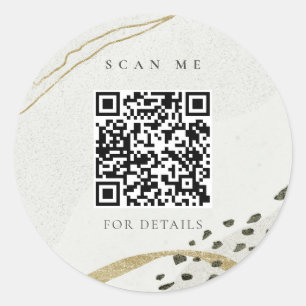 Sticker Rond Chic Abstrait ivoire or noir pierre gris QR Code