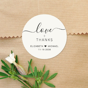 Sticker Rond Chic Amour Et Merci Crème Mariage Remerciements