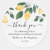 Sticker Rond Chic Aquarelle Citron & Merci Mariage vert (Devant)