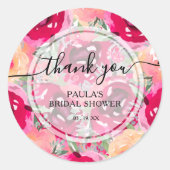 Sticker Rond Chic Aquarelle rose Fleurs Merci (Devant)