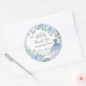 Sticker Rond Chic Baby Blue Floral Robe Argent Quinceañera (Enveloppe)