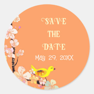 Sticker Rond Chic Bird Wedding Enregistrer la date
