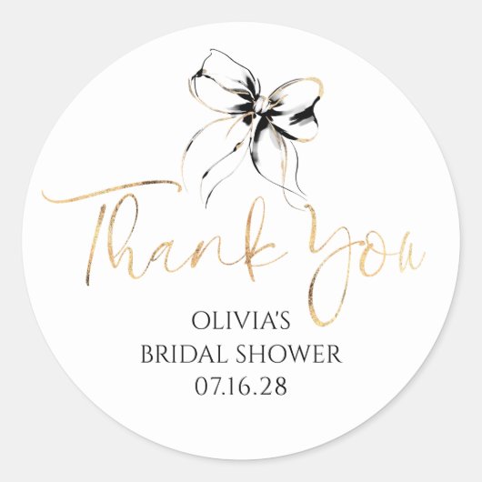 Sticker Rond Chic Black Bow Favors Bridal Shower Thank You  (Devant)