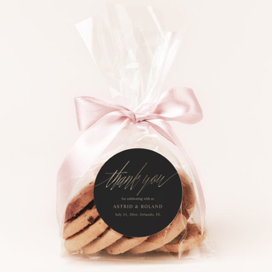 Sticker Rond Chic Black & Faux Gold Wedding Favoriser