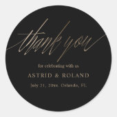 Sticker Rond Chic Black & Faux Gold Wedding Favoriser (Devant)