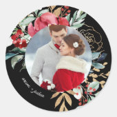 Sticker Rond Chic Black Floral Vacances Mariage Photo (Devant)