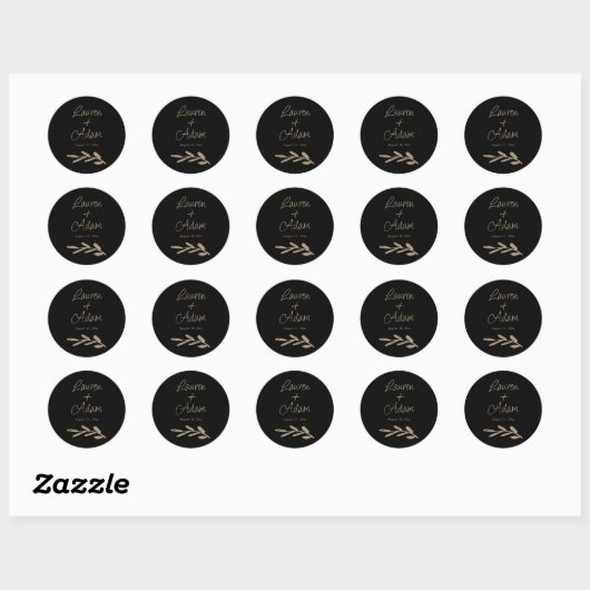 Sticker Rond Chic Black & Gold Wedding (Feuille)