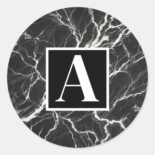 Sticker Rond Chic Black & Marbre blanc Look Glamor (Devant)