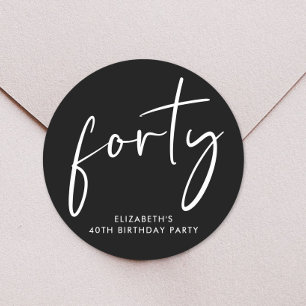 Sticker Rond Chic Black Whiite 40e fête d'anniversaire