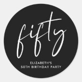 Sticker Rond Chic Black White 50e fête d'anniversaire (Devant)