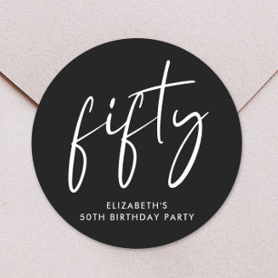Sticker Rond Chic Black White 50e fête d'anniversaire