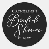 Sticker Rond Chic Black White Bridal Shower Personalized (Devant)