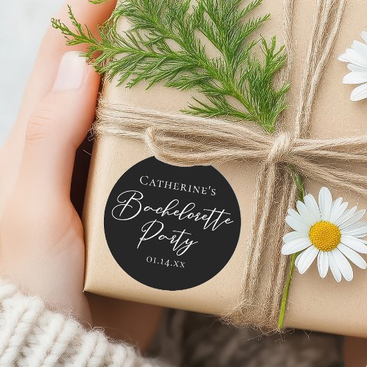 Sticker Rond Chic Black White Minimalist Bachelorette Party