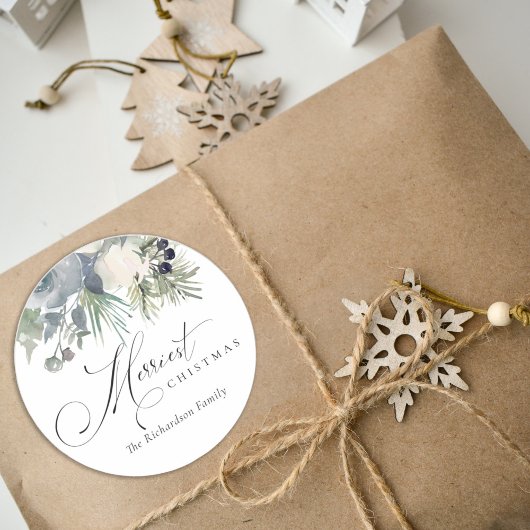 Sticker Rond Chic Blanc Dusky Green Merriest Noël Folio