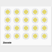 Sticker Rond Chic Blanc Gris Quatrefoil Jaune Nom Monogramme (Feuille)