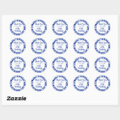 Sticker Rond Chic Bleu Blanc Floral 65e fête d'anniversaire (Feuille)