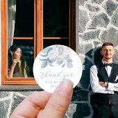 Sticker Rond Chic Blue Airy Mariage Floral Merci