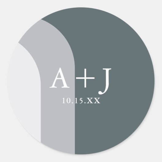 Sticker Rond Chic Blue Arches Monogramme et Date Mariage (Devant)
