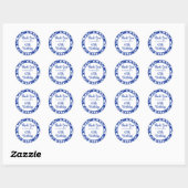 Sticker Rond Chic Blue Floral 65e fête d'anniversaire (Feuille)