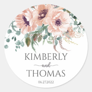 Sticker Rond Chic Blush Floral Mariage