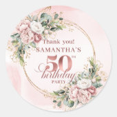 Sticker Rond Chic Blush Pink Greenery 50th Birthday Party Label (Devant)
