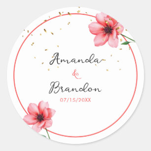 Sticker Rond Chic Blush Rose Floral Confetti Mariage cadre