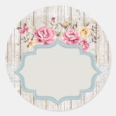 Sticker Rond Chic Bohème Fleurs Rustique Bois & Dentelle avec E (Devant)