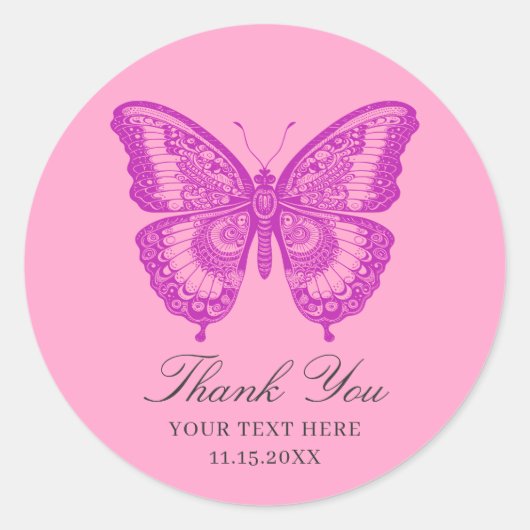 Sticker Rond Chic Boho jolie Lavender Merci papillon (Devant)
