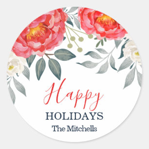 Sticker Rond Chic Botanique Rouge ivoire Floral Noël