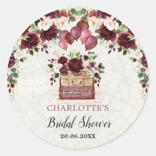 Sticker Rond Chic Bourgogne Floral Fête des mariées de Voyage F