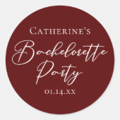 Sticker Rond Chic Burgundy Bachelorette Party Personalized (Devant)