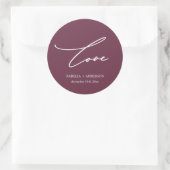Sticker Rond Chic Burgundy Love Script avec Mariage de nom (Sac)