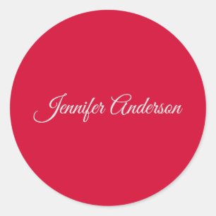 Sticker Rond Chic Calligraphie Élégant Cerisier Rouge Personnal