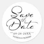 Sticker Rond Chic Calligraphie Mariage Enregistrer La Date (Devant)