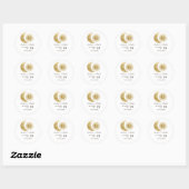 Sticker Rond Chic Céleste Blanc Or Soleil Lune Monogramme Crest (Feuille)