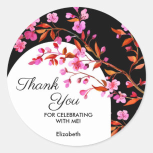 Sticker Rond Chic cerise en fleurs Sakura noir blanc anniversai