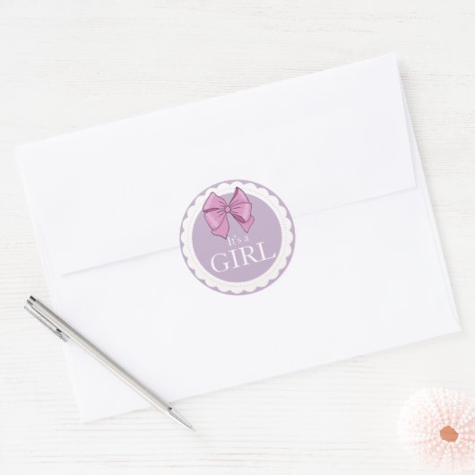 Sticker Rond Chic C'est une fille rose Bow violet (Enveloppe)
