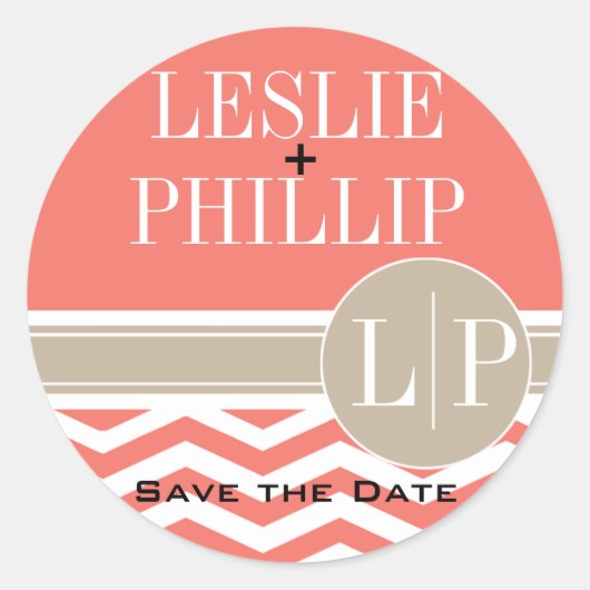 Sticker Rond Chic Chevron Monogramme | corail (Devant)