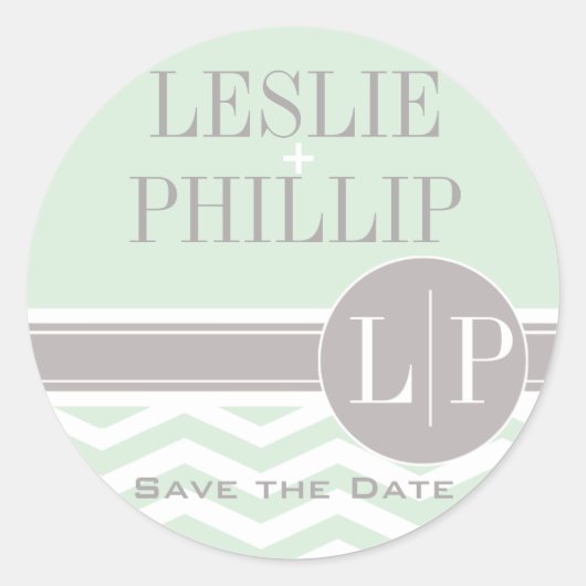 Sticker Rond Chic Chevron Monogramme | menthe (Devant)