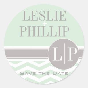 Sticker Rond Chic Chevron Monogramme   menthe