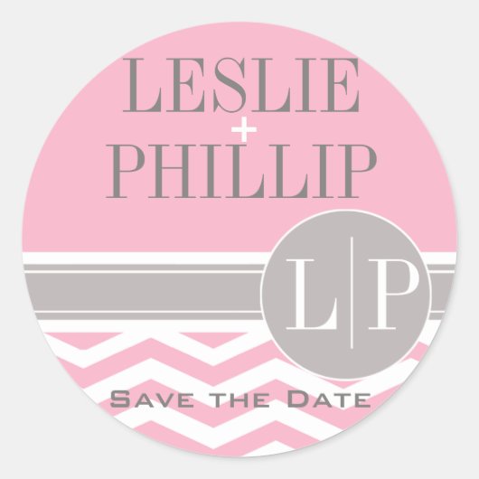 Sticker Rond Chic Chevron Monogramme | rose (Devant)