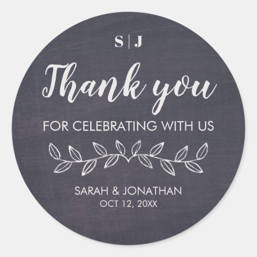 Sticker Rond Chic Chic Chalkboard Monogramme Merci Mariage Fave (Devant)